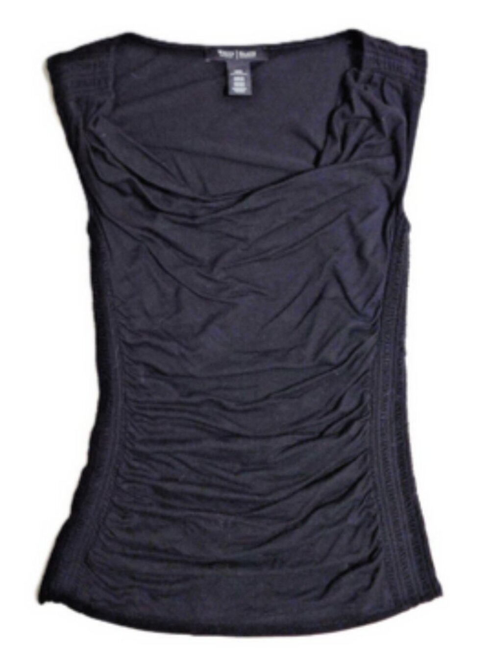 NWOT White House Black Market Cowl Neck Ruched Sides Black Top XXS